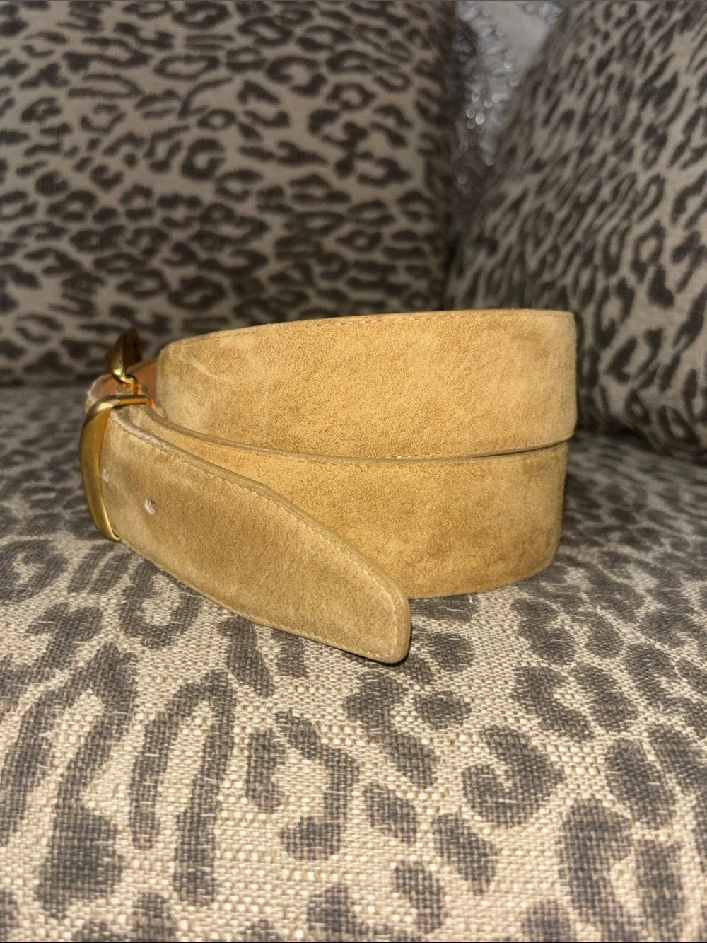 Vintage Classic Suede Belt Tan suede Gold tone Buckle preppy elegant fall belt